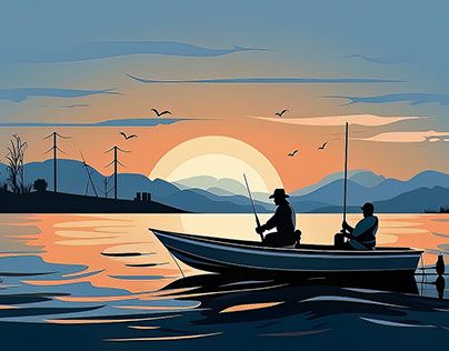 Check out new work on my @Behance profile: "A fishing boat silhouette in the water at sunset." http://be.net/gallery/175807733/A-fishing-boat-silhouette-in-the-water-at-sunset Fishing Boat Illustration, Fishing Drawing, Lake Illustration, Fishing Illustration, Sea Murals, Boat Silhouette, Steampunk Shop, Boat Vector, Boat Illustration