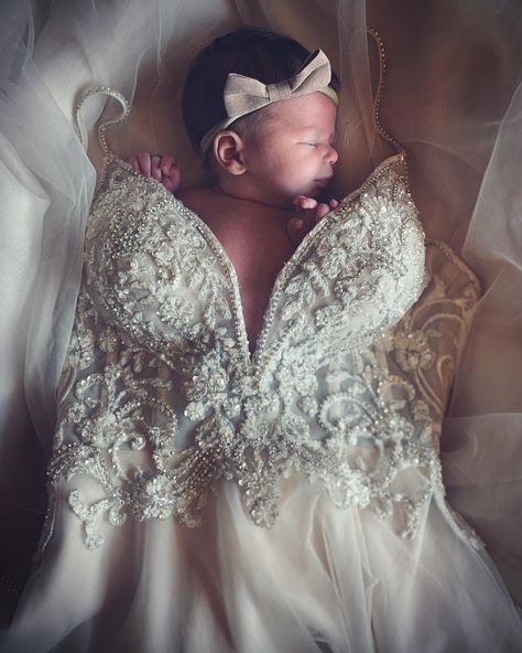 Wedding Pictures With Newborn, Baby At Wedding, Newborn Photo Wedding Dress, Newborn With Wedding Dress, Newborn On Wedding Dress, Baby Girl In Wedding Dress, Newborn And Wedding Dress Photo Ideas, Newborn Pictures With Wedding Dress, Wedding Dress Newborn Pictures