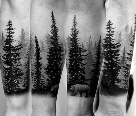 Tree Line Tattoo, Forest Tattoo Sleeve, Natur Tattoo Arm, Tree Sleeve Tattoo, Pine Tattoo, Tree Sleeve, Nature Tattoo Sleeve, Tattoo Line, Pine Tree Tattoo