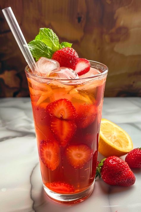 Best Tea For Colds, Strawberry Iced Tea, Bubble Tea Flavors, Tea For Colds, Iced Tea Recipe, Tea Flavors, Making Iced Tea, Dessert Cafe, Strawberry Tea