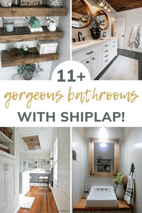 Bathroom White Shiplap, Bathroom Ideas Shiplap Wall, Bathroom With Shiplap Accent Wall, Bathrooms With Shiplap, Ship Lapped Bathroom, Bathroom Shiplap Wall, Shiplap Bathrooms, Shiplap In Bathroom, Bathroom Wall Ideas