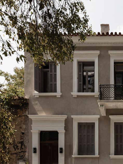 Casa Somos Suenos: A Derelict Neoclassical Townhouse in Athens is Revived with Nostalgic Soulfulness | Yatzer Neoclassical Architecture House, Neoclassic Exterior, Athens Apartment, Neoclassical House, Apartment Exterior, Neoclassical Architecture, Modern Garden Design, Architectural Practice, Greek Revival