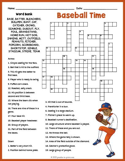 Free Printable Baseball Baseball Bingo Free Printable, Baseball Activities For Kids, Baseball Word Search, Summer Crossword Puzzle Free Printable, Sports Crossword, Baseball Games For Kids, Baseball Printables, Baseball Activities, Baseball Coloring Pages