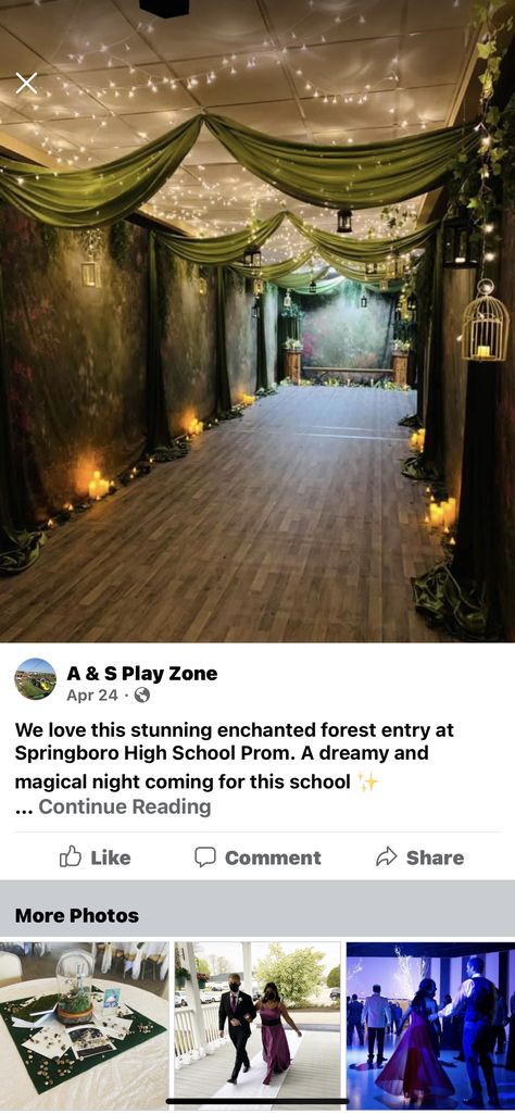 Secret Garden Themed Prom, Enchanted Forest Theme Entrance, Enchanted Forest Staircase Decor, Fantasy Homecoming Theme, Twilight Themed Sweet 16, Forest Theme Event Decor, Enchanted Homecoming Theme, Enchanted Forest Archway, Diy Banquet Decorations