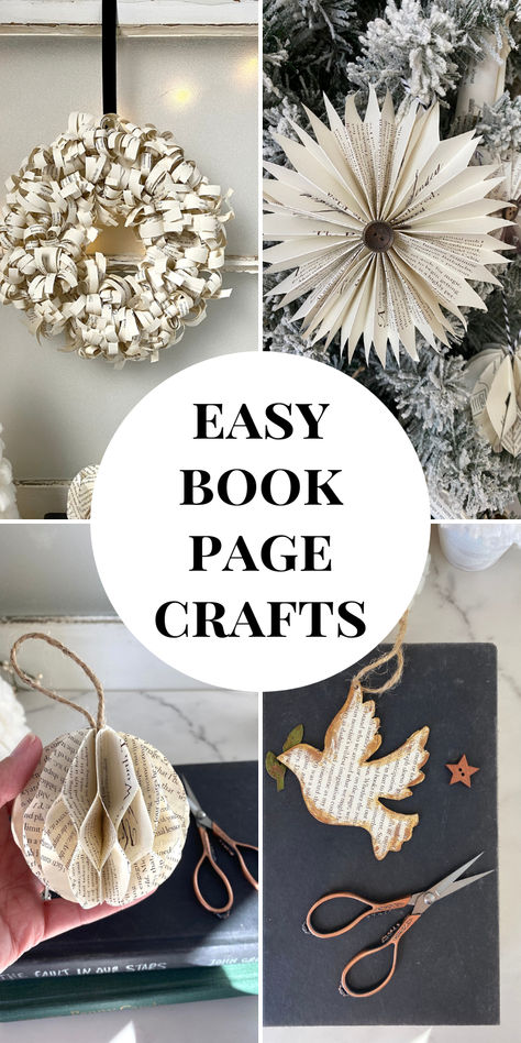 Use Books As Decor, School Craft Club Ideas, Crafts With Old Books Pages, Old Books Crafts Diy, Old Books Repurposed Diy Crafts, Old Paper Christmas Decorations, Paper Back Book Crafts, Crafts Out Of Old Books, Christmas Book Paper Crafts