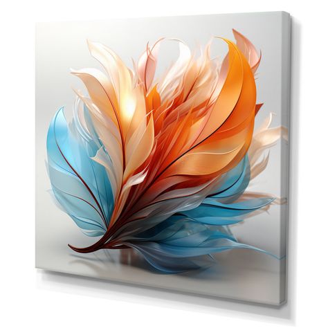 Langley Street® Fractal Boho Feather Amber Orange and Turquoise I - Print & Reviews | Wayfair Orange Turquoise, Boho Feathers, Fractal Design, Feather Art, Tropical Foliage, Orange And Turquoise, Abstract Canvas Painting, Animal Wall Art, Framed Canvas Art