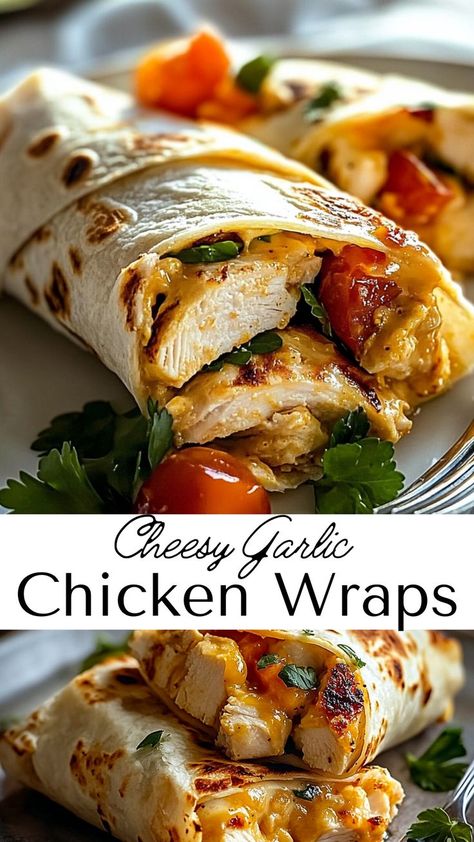 Try these Flavorful Cheesy Garlic Chicken Wraps for a delightful dinner option! Combining tender chicken, cheesy goodness, and garlic flavor, they’re a tasty addition to your fall recipes. Easy to prepare and perfect for any night, these wraps are sure to please everyone at the table. Enjoy them warm, paired with your favorite sides for a comforting meal! Grilled Chicken Ranch Wraps, Healthy Dinner Wraps Recipes, Wrap Meal Ideas, Warm Healthy Lunches, Wrap Dinner Ideas, Dinner Wraps Recipes, Fun Dinner Ideas For Couples, Healthy Wraps For Dinner, Grilled Chicken Wrap Recipes