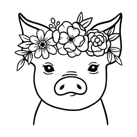 Premium Vector | Cute pig line art pig with flower crown farm animals pig sketch vector illustration Pig With Flower Crown, Pig Line Art, Cute Pig Tattoo Ideas, Pig Svg, Cute Pig Drawing, Pig Face Drawing, Pig Outline, Flower Crown Drawing, Pig Sketch