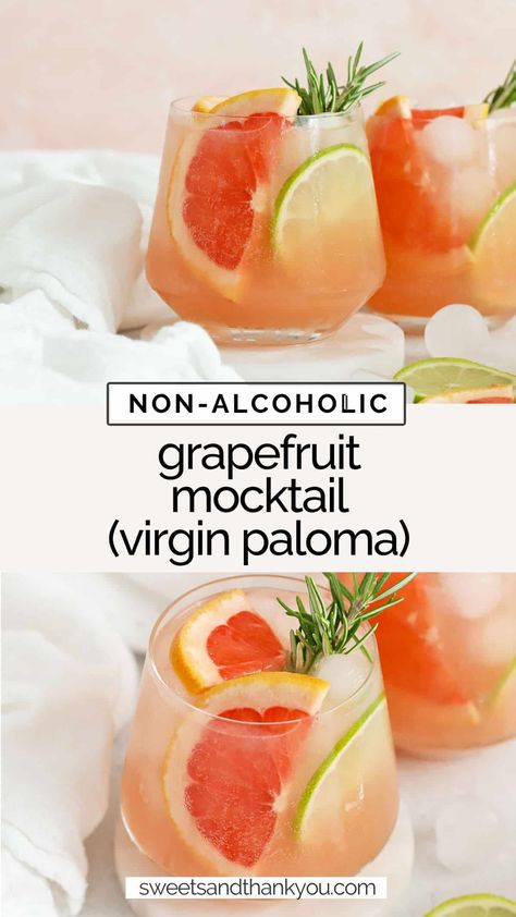 Grapefruit Mocktail (Virgin Paloma) - This non-alcoholic twist on a paloma is the perfect blend of citrus and sparkle. You'll love the fresh, bright flavor! // virgin paloma recipe / grapefruit mocktail recipe / non-alcoholic paloma / non-alcoholic grapefruit drink recipe / easy mocktail recipe / citrus mocktail / holiday mocktail / christmas mocktail / winter mocktail / new years eve mocktail / party mocktail / non-alcoholic party drink / pink mocktail / pink grapefruit mocktail New Years Eve Mocktail, Virgin Paloma, Mocktail Christmas, Pink Mocktail, Winter Mocktail, Grapefruit Mocktail, Summer Mocktail Recipes, Grapefruit Drink, Mocktail Party