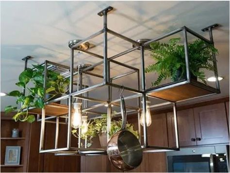 Plants Hanging, Pot Racks, Pot Rack Hanging, Trendy Plants, Kitchen Clutter, Pot Hanger, Kitchen Hacks Organization, Kitchen Ceiling, Diy Pots