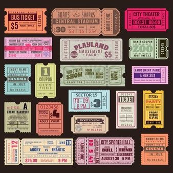 Theatre Ticket Design, Ticket Cinema, Ticket Drawing, Theater Ticket, Voucher Design, Museum Tickets, Vintage Ticket, Vintage Theatre, Cinema Ticket