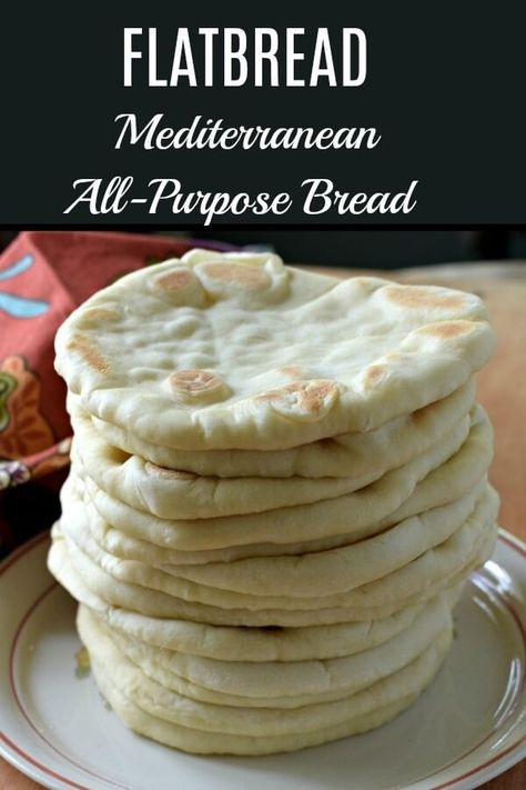 Flatbread is a Mediterranean all-purpose flatbread you can use as an appetizer, a wrap, or just as a side with your meal. Easy and delicious you can make it ahead and freeze. #flatbread, #pocketless_bread, #Mediterranean_bread, #all_purpose_bread, #pocketless_pita, #yeast_bread, #appetizer_bread, #allourway Mediterranean Bread, Appetizer Bread, Mediterranean Flatbread, Easy Flatbread, Flatbread Recipes, Flat Bread, Bread Appetizers, Yeast Bread, Bread Recipes Homemade