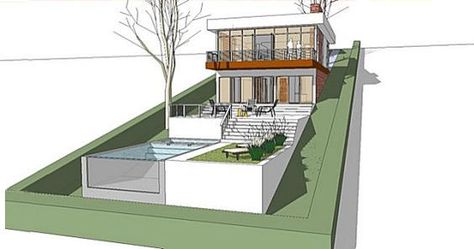 Houses On Slopes, Slope House Design, House On Slope, Sloping Lot House Plan, Slope House, Hillside House, Plans Modern, Contemporary House Plans, Modern House Plan