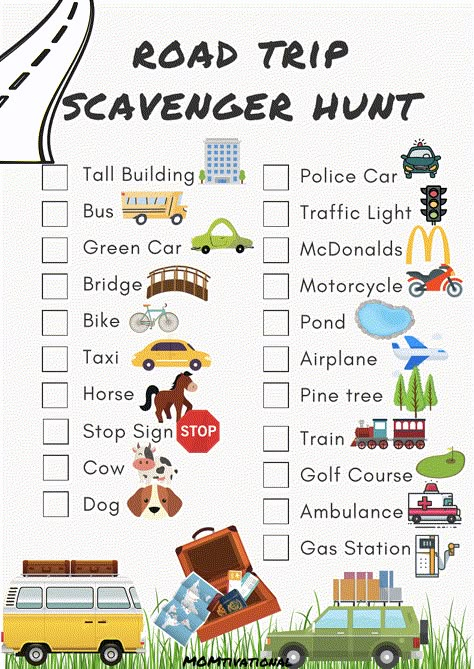 Road Trip Scavenger Hunt to keep your toddler and small children entertained on long car rides! Car Trip Activities, Kid Road Trip Activities, Car Ride Activities, Road Trip Scavenger Hunt, Toddler Road Trip, Road Trip Kit, Kids Travel Activities, Trip Hacks, Car Activities