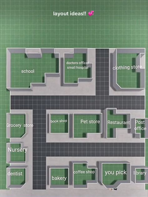 Bloxburg Tiny Town Layout, Bloxburg House Layouts1 Story, Lay Out Bloxburg House, Town Floor Plan Bloxburg, One Floor Bloxburg House Ideas, Bloxburg House Layout No Gamepasses Layouts, Town Lay Out Bloxburg, Aesthetic Bloxburg Town Layout, Roblox Bloxburg Cafe Ideas Layout