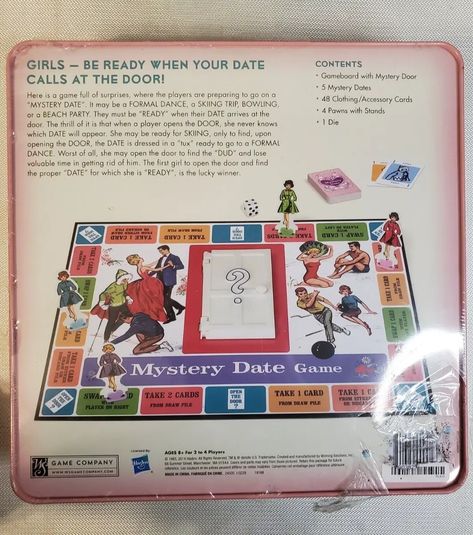 Mystery Date (originally published in 1965) was popular board game among girls in the 70s. Long before online dating, girls could try their luck finding a blind date with a roll of the die. MB games. Blind Date Book Wrapping, Vintage Clue Board Game, Mystery Date, Vintage Book Board Games, 1990s Board Games, 1970s Board Games, Formal Dance, Blind Dates, Online Dating