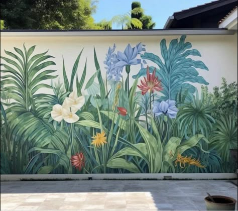 Exterior Murals, Creative Wall Painting, Garden Mural, Boho Art Drawings, Naive Illustration, Wall Murals Painted, Outdoor Wall Art, Tropical Art, Large Abstract Painting