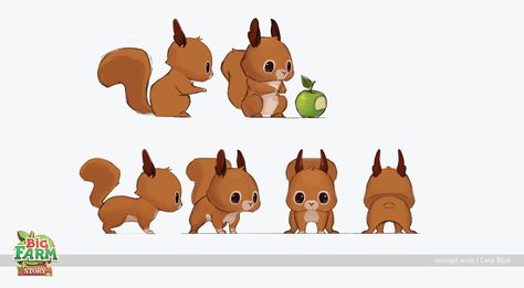 ArtStation - Animal Concepts For Big Farm Story - Part 2, Lana Bijuk Squirrel Character, Squirrel Illustration, Character Turnaround, Big Farm, 3d Blender, Character Design Sketches, Chara Design, Baby Squirrel, Toy Art