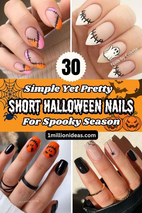 30 Simple Yet Pretty Short Halloween Nails For Spooky Season Short Halloween Nails, Easy Halloween Nails Design, Halloween Nail Art Easy, Halloween Nails Diy, Holloween Nails, Halloween Manicure, Halloween Nails Easy, Cute Halloween Nails, Nails Now