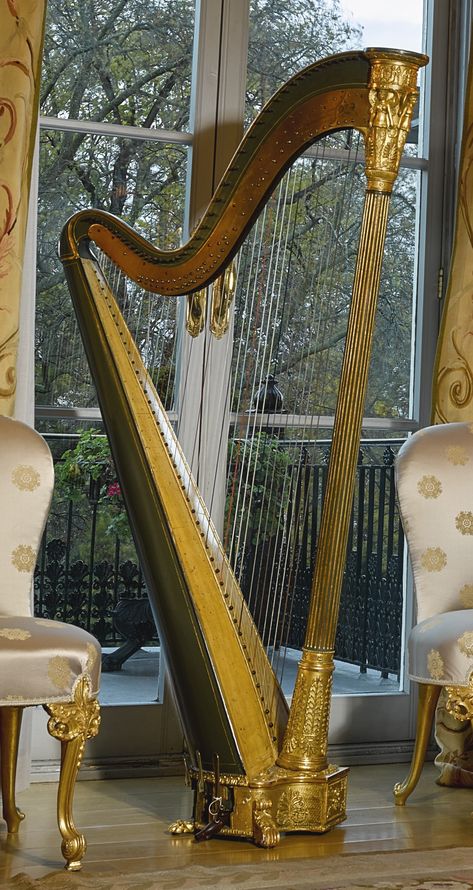 A late Regency painted and giltwood harp by Jacob and James Erat, circa 1820 Blue Autumn, European Sculpture, Cloud City, Irish Art, Musical Art, European Paintings, Music Library, Music Aesthetic, Art Old