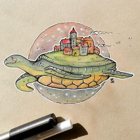 Abandoned Station, Submarine Drawing, Turtle Outline, Fantasy Houses, Turtle Car, Back Drawing, Top Paintings, Turtle Drawing, Building Illustration