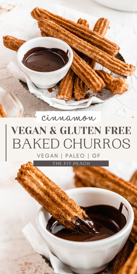 Gluten Free Churros Recipe, Vegan Churros, Gluten Free Churros, Baked Churros, Gluten Free Pantry, Churros Recipe, Vegan Baking Recipes, Vegan Baked, Peach Recipes