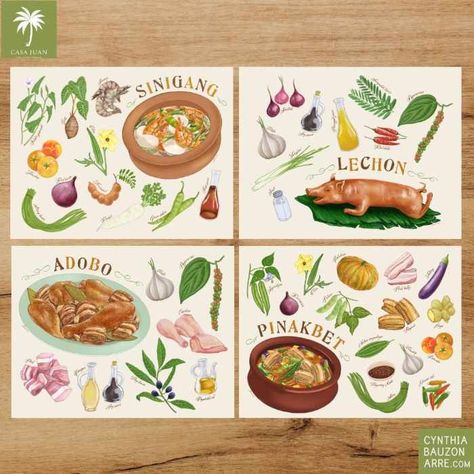 Casa Juan Pinoy Recipes Food Illustration Plates Philippine Biodiversity, Filipino Food Recipe, Fauna Illustration, Pinoy Recipes, Forest Fruits, Filipino Dishes, Pinoy Food, Filipino Food, Publication Design