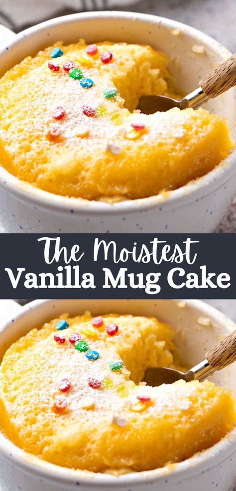 Mug Dessert Recipes, Vanilla Mug Cake, Microwave Mug Cake, Microwave Mug Recipes, Microwave Mug, Microwave Dessert, Easy Mug Cake, Vanilla Mug Cakes, Mug Cake Recipe