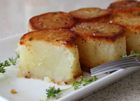 Fondant Potatoes from Chef John at Foodwishes. A bite will feel like pure velvet in your mouth. The rich texture that the potato creates while sizzling in the cast-iron skillet is heavenly:) Creamy Small Potatoes Recipe, Pride And Prejudice Boiled Potatoes, Ruby Sensation Potatoes Recipe, Serious Eats Potatoes, Pan Fried Fancy Potatoes, Chef John Food Wishes, Chef John Recipes, Fondant Potatoes, Buttered Cabbage