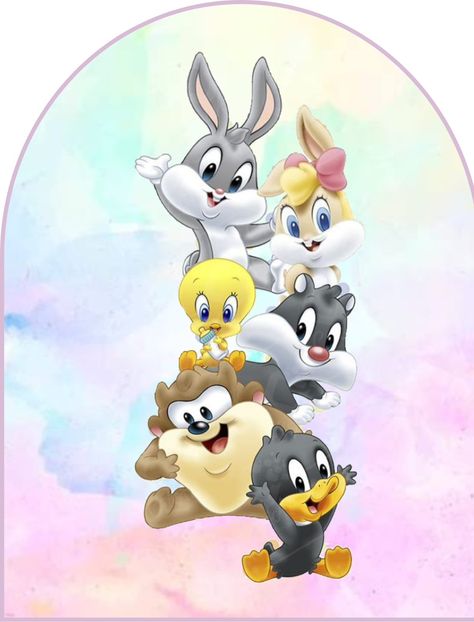 Baby Looney Tunes Baby Shower Theme, Looney Tunes Baby Shower Ideas, Baby Looney Tunes Characters, Looney Tunes Party, Diy Cake Topper Birthday, Looney Tunes Wallpaper, 3d Cake Toppers, Baby Birthday Decorations, Clouds Nursery