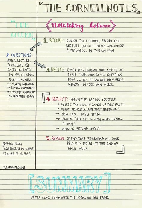 By using Cornell notes it makes the notes clear of reading an easy to understand can be used by any person that is learning and it is easy for students Cornell Method, Notes Cornell, School Tricks, Note Making, Studie Hacks, Note Taking Strategies, Ipad Notes, Notes Inspo, Note Taking Tips