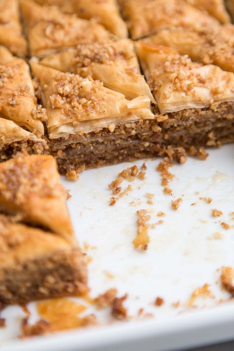 Coconut Walnut Baklava - The Little Epicurean Baklava Recipes, Walnut Baklava, Doughnut Bun, Orange Honey, Baklava Recipe, Cheesecake Pie, Coconut Pecan, Greek Desserts, Honey Syrup