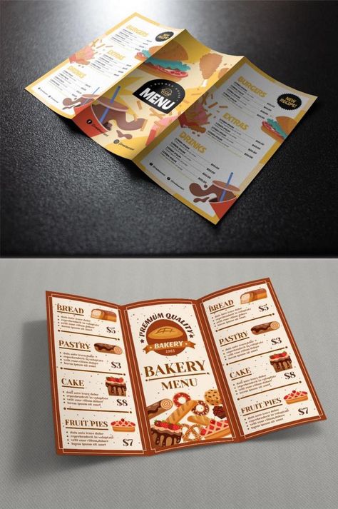 Canva Brochure Ideas Aesthetic, Illustration Menu Design, Vegetarian Menu Design, Takeout Menu Design, Brochure Menu Design, Menu Aesthetic Design, Pamphlets Design Ideas, Brochure Aesthetic, Leaflet Design Ideas