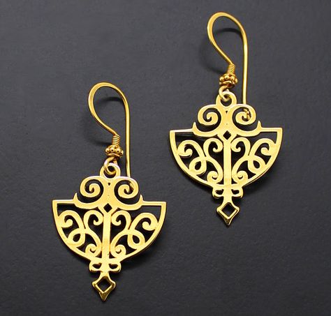 ALANGOO - 24K Gold Plated Persian Earrings - Khotan Design Persian Earrings, Handmade Turquoise Earrings, Elegant Packaging, Diy Leather Earrings, Jewellery Design Sketches, Art Jewelry Design, Jewelry Illustration, Jewelry Drawing, Mexican Jewelry