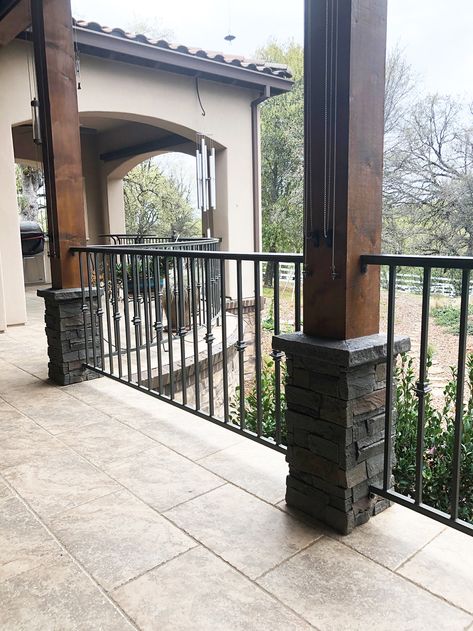 Stacked Stone Pillars, Stone Column Wrap Porch Posts, Metal Pillars Columns, Faux Stone Column Wrap, Stone Wrapped Porch Columns, Pillar Remodel, Brick Pillars Porch, Stone Pillars Porch, Front Porch Pillars