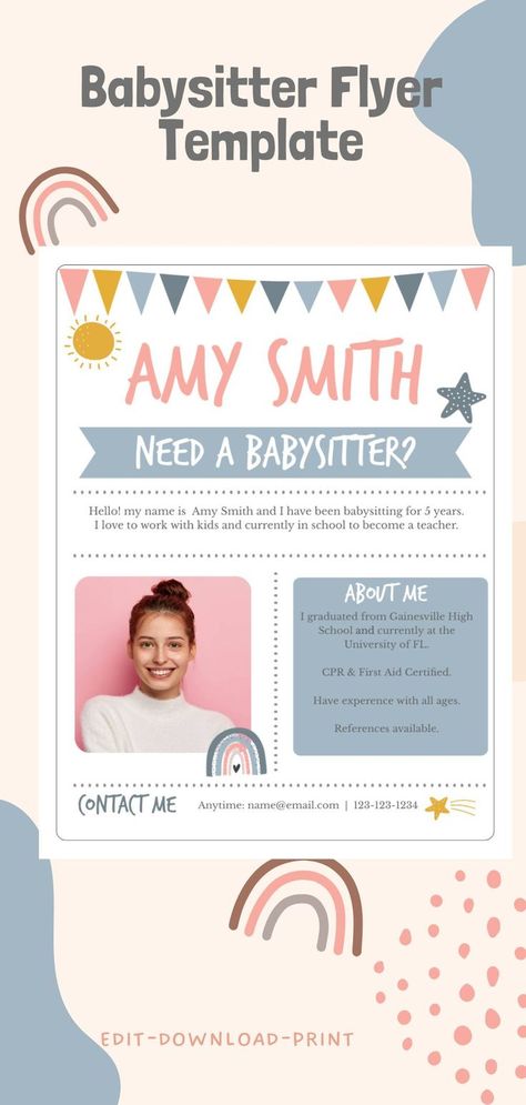 Babysitter Flyer Template, Babysitter Services, Childcare Services, Easy to use template, Editable Cadette Girl Scout Badges, Babysitting Kit, Babysitting Hacks, Babysitting Flyers, Daycare Setup, Teen Resume, Baby Siting, Babysitting Activities, Babysitting Fun