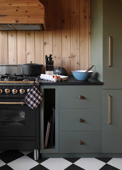 Cabin Kitchen - The Faux Martha Green Cabin, Cedar Walls, Cabin Aesthetic, Cabin Kitchen, Counter Seating, Cabin Kitchens, Cabin Interiors, A Frame Cabin, Modern Cabin