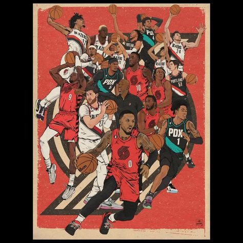 Andrew Gragg on Instagram: "2022-23 Portland Trail Blazers • • • • • #nba #basketball #poster #vintage #team #portland #pdx #ripcity #blazers #paper #illustration #drawing #art #design" Vintage Nba Aesthetic, Weave Aesthetic, Nba Aesthetic, Portland Blazers, Basketball Poster, Nba All Star, Vintage Nba, Portland Trail Blazers, Paper Illustration