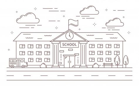 Dream House Drawing, Logo School, School Lines, School Building Design, Architecture Set, Architecture Collection, Outline Images, Building Icon, School Frame