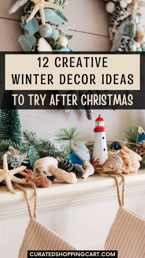 Keep the winter magic alive with these 12 winter home decor ideas after Christmas. From layering rugs to decorating your mantel with frosted pinecones and adding evergreen plants, these tips will transform your home into a cozy, winter retreat. Perfect for transitioning your space from holiday cheer to winter decor. Embrace warm textures, neutral palettes, and twinkle lights for a chic look. Winter decorating ideas, post-holiday decor ideas, winter home ideas, after Christmas decor ideas. Post Holiday Decorating, Winter Tree Decorations After Christmas, After Christmas Mantel Decorating Ideas, After Christmas Mantle Decor, Post Christmas Decor Winter, Winter Mantels After Christmas, Decorating After Christmas Is Over, Winter Home Decor After Christmas, Winter Mantle Decor After Christmas