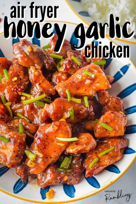 Honey Glazed Chicken Air Fryer, Air Fried Honey Garlic Chicken, Airfryer Honey Garlic Chicken, Air Fryer Chicken Meals, Garlic Chicken Air Fryer, Honey Garlic Chicken Air Fryer, Air Fryer Chicken Dinner, Air Fryer Recipes Asian, Air Fryer Honey Garlic Chicken