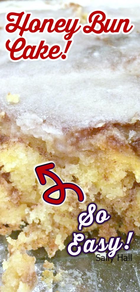 Honeybun Cake Recipe, Cinnamon Bun Cake, Brown Sugar Cake, Cherry And Almond Cake, Homemade Yellow Cake, Honey Bun Cake, Brown Sugar Cakes, Bun Cake, Oatmeal Cake