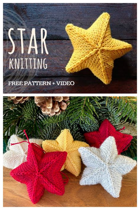 Knit Christmas Star Ornament Free Knitting Patterns - Knitting Pattern Christmas Decoration Knitting Patterns, Knit Stars Free Pattern, Free Knitting Christmas Patterns, Knit Christmas Tree Ornaments Free Pattern, Knit Star Pattern Free, Knit Christmas Decor, Knitted Stars Free Pattern, Knitted Ornaments Patterns, Knit Christmas Ornaments Pattern Free