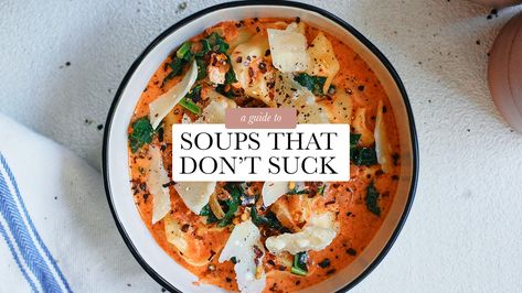 Your Guide to: Soups That Don’t Suck Broccoli Parmesan Soup, Italian Broccoli, Broccoli Parmesan, Ravioli Soup, Corn Zucchini, Parmesan Soup, Parmesan Broccoli, Pearl Couscous, Hidden Vegetables