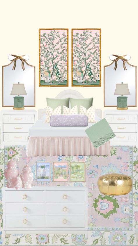 room decor inspiration Girls Bedroom Green, Room Decor Inspiration, Lilac And Green, College Dorm Room Decor, College Apartment Decor, Pastel Room, Preppy Room Decor, Green Room, Preppy Room