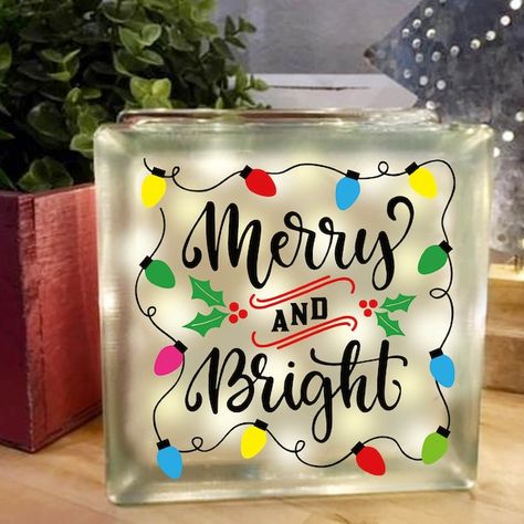 Christmas Glass Blocks, Decorative Glass Blocks, Cowboys Svg, Glass Block Crafts, Reindeer Lights, Lighted Glass Blocks, Christmas Blocks, Block Craft, Glass Cube