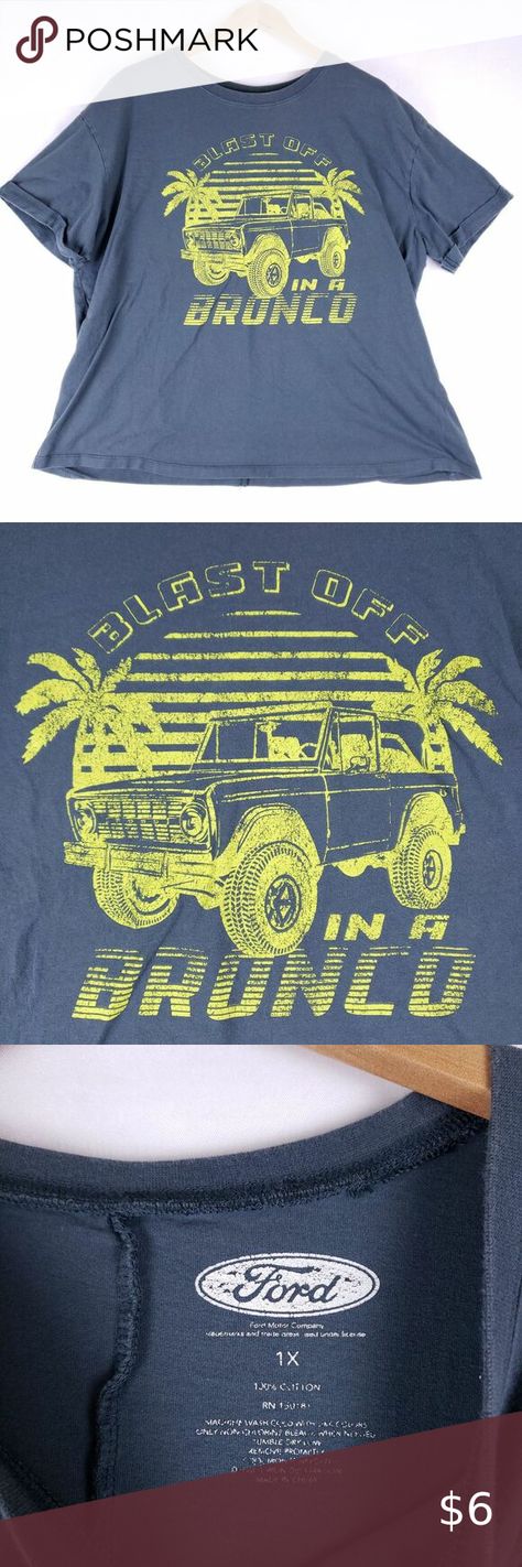 Ford Bronco T-Shirt Womens 1X Blue Graphic Blast Off Vintage Style Cotton Vintage Ford Bronco, Classic Ford Broncos, Unique T Shirt, Fits With Shorts, Blue Graphic, Blue Tee, Motor Company, Ford Motor Company, Ford Motor