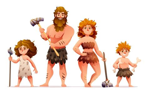 Family Vector Illustration, Stone Age People, Stone Age Man, Family Vector, Human Evolution, Stone Age, People Illustration, Girly Art, Wild Animals