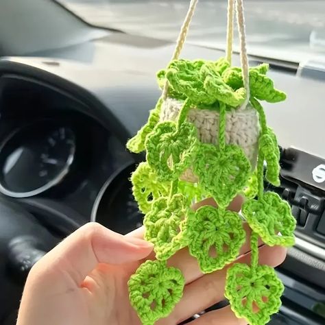 Hanging Crochet Succulent New Style Car - Temu Birthday Surprises For Friends, Car Mirror Hanging Accessories, Crochet Car, Rear View Mirror Accessories, Orchid Pot, Crochet Plant, Car Ornaments, Car Interior Accessories, Hanging Mirror