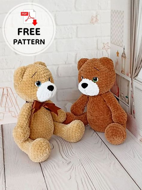 Classic And Easy Free Crochet Teddy Bear Pattern Free Crochet Teddy Bear, Joining Yarn Crochet, Crochet Teddy Bear Pattern Free, Huge Teddy Bears, Crochet Pattern Beginner, Crochet Craft Fair, Teddy Bear Patterns Free, Large Teddy Bear, Bear Patterns Free